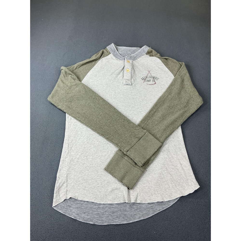 Abercrombie & Fitch Shirt Mens XL Gray Green Camp 93 Henley Long Sleeve Raglan